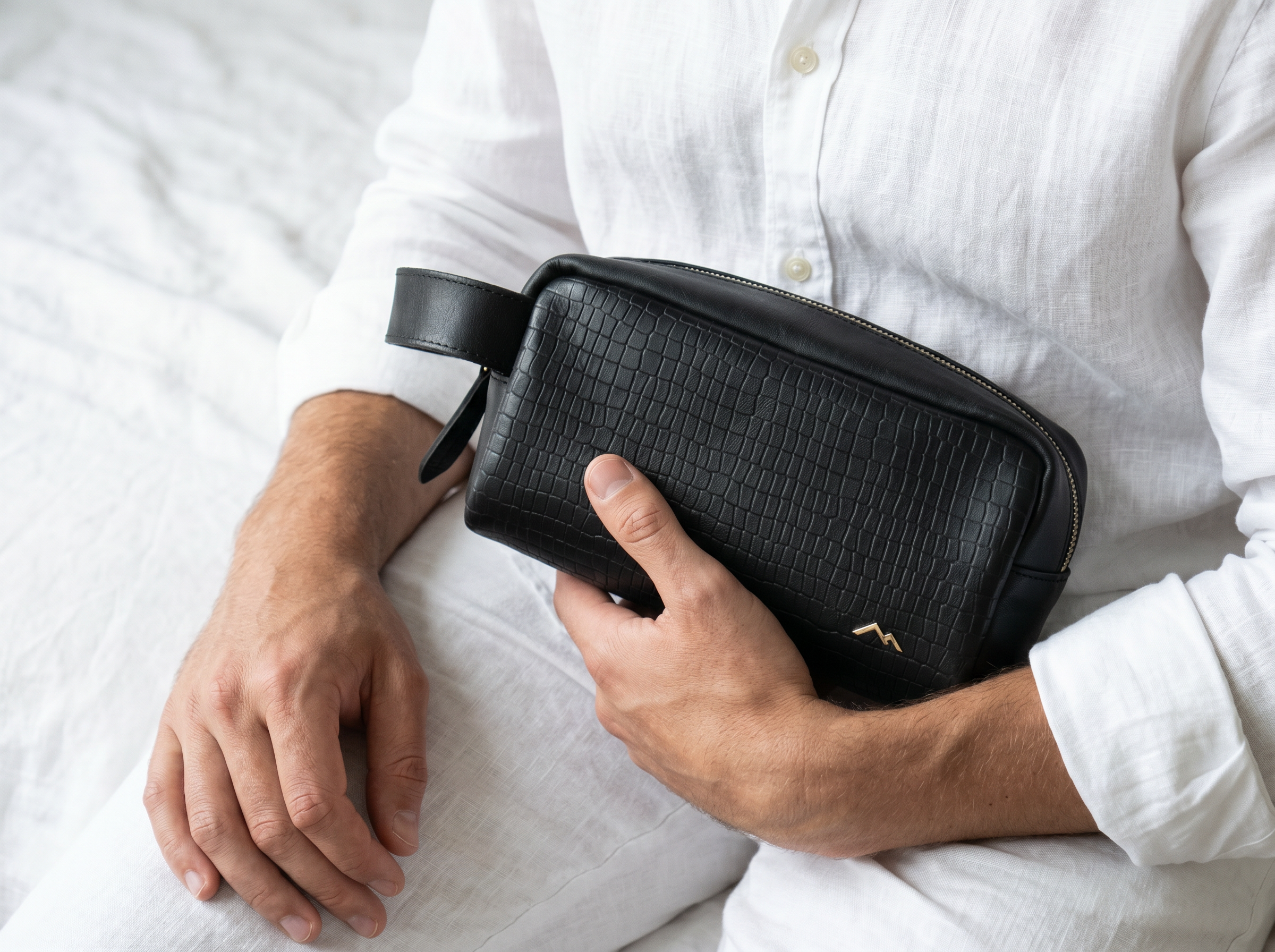 Black croc toiletry bag